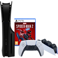 Koop PlayStation 5 Slim Disc Edition + Spider-Man 2 + Covers Zwart + Oplaadstation - 6151116384394