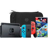 Koop Nintendo Switch Rood/Blauw + Super Mario Galaxy 1+2 + BlueBuilt Beschermhoes - 6151128733715