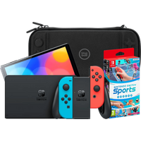 Koop Nintendo Switch OLED Blauw/Rood + Nintendo Switch Sports + BlueBuilt Beschermhoes - 6095612465440