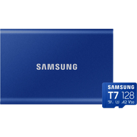 Koop Samsung T7 Portable SSD 2TB Blauw + Samsung MicroSDXC T7 128GB 170MB/s - 6151142247243